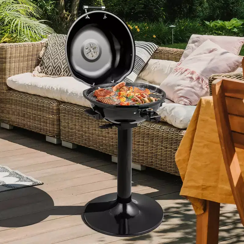 Costway 1600W Electric BBQ Grill with Warming Rack, Temperature Control & Grease Collector