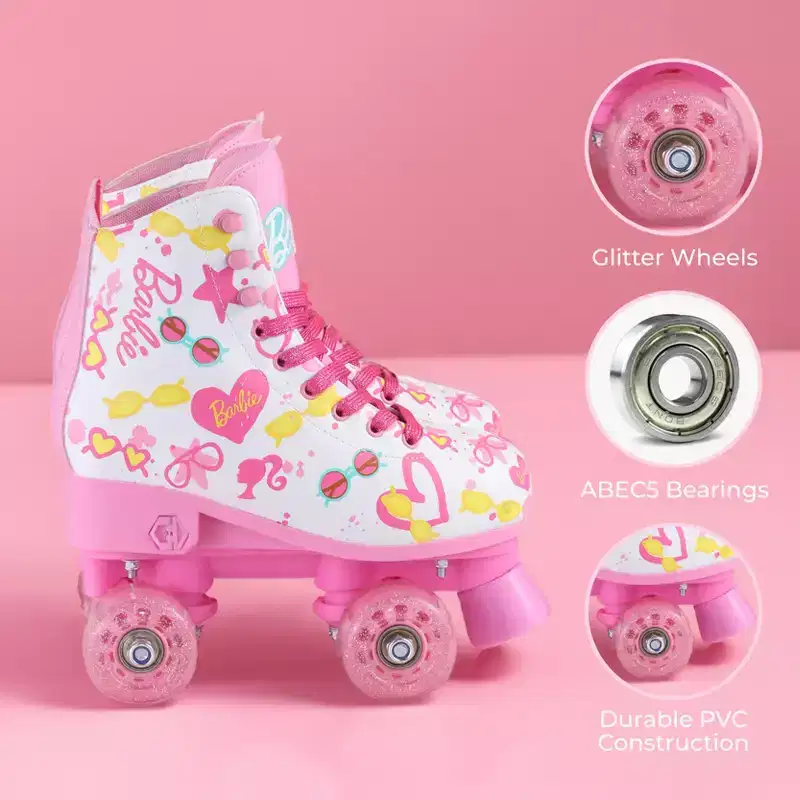 Barbie Roller Skates - Adjustable Sizes 3-6 & 12-2, Glitter Wheels, ABEC5 Bearings