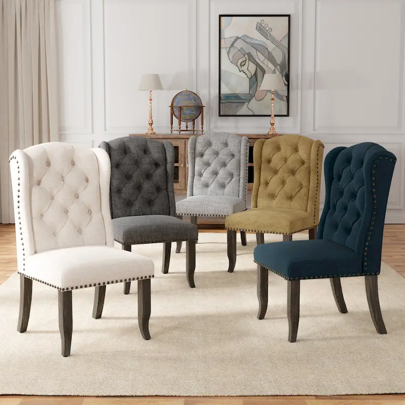 Tays Tufted Linen Wingback Dining Chairs (Set of 2) by Furniture of America