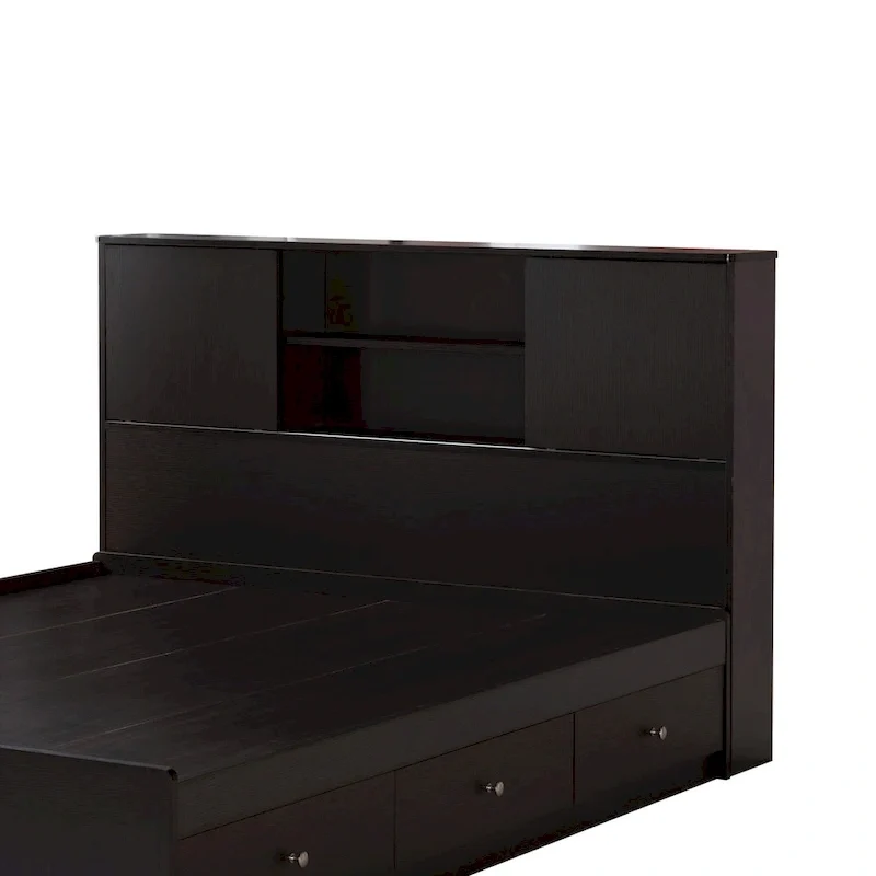 Twin Bookcase Headboard with 2 Sliding Doors, Red Cocoa