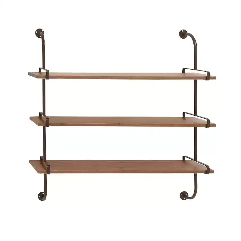 38"x38" Wood 3 Level Wall with Metal Brackets Brown - Olivia & May: Industrial Style, No Assembly Required