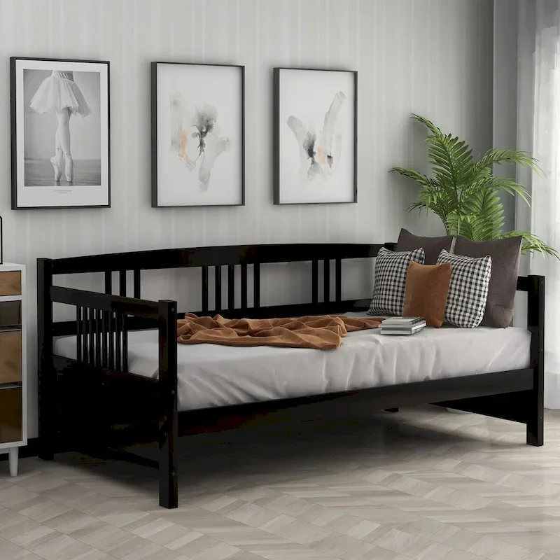 Classic Solid Wood Slat Daybed with Storage White Espresso