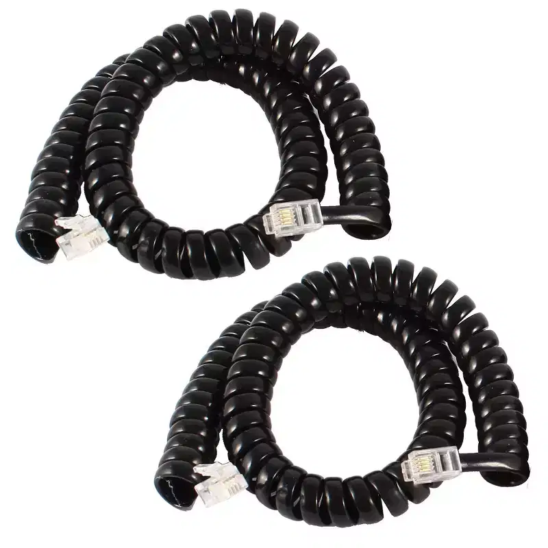 Unique Bargains 2 Pack Telephone Cord 3 Ft Coiled Landline Telephone Handset Cord RJ9 4P4C Phone Line Wire Cable Black