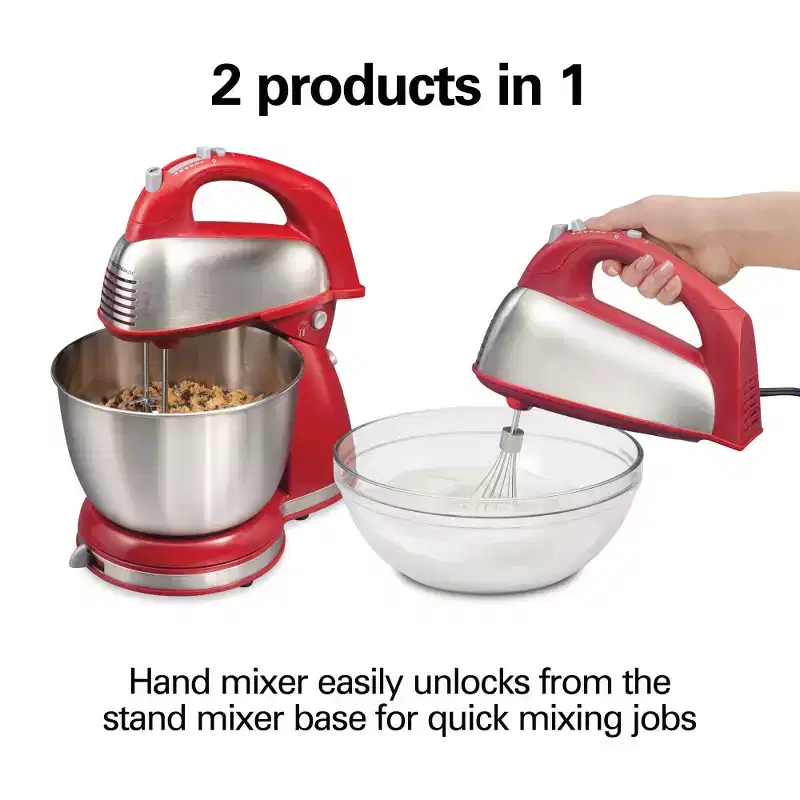 Hamilton Beach Classic Stand Mixer 4 Quart SS Bowl 6 Speeds Red 64654: Metal Baking Mixer, Dishwasher-Safe Parts, 250W