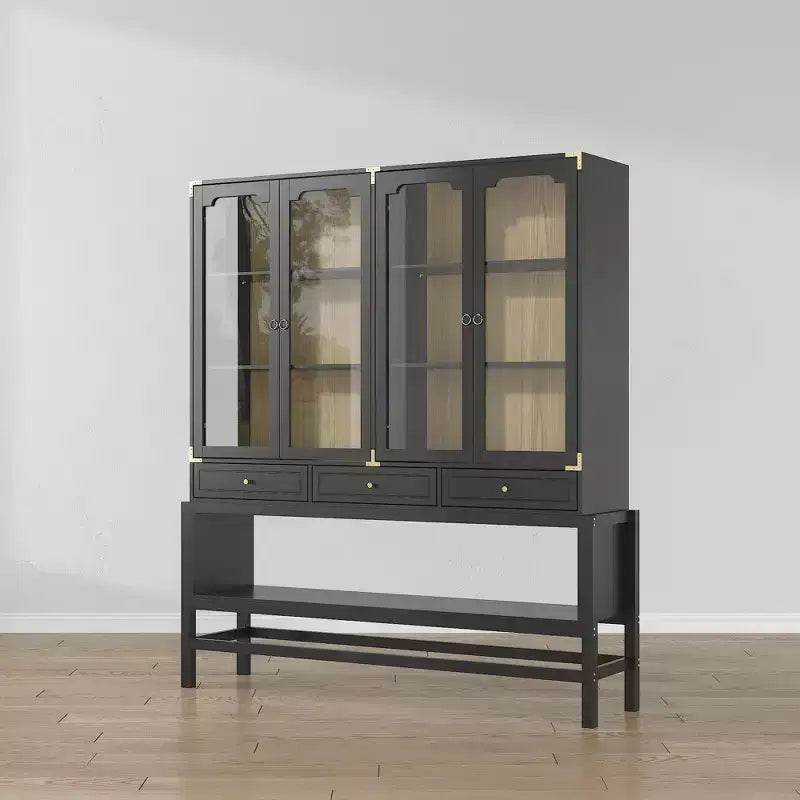 Kitchen Pantry Cabinet with Glass Doors, Adjustable Shelves & Gold Accents, Dishware Display Storage