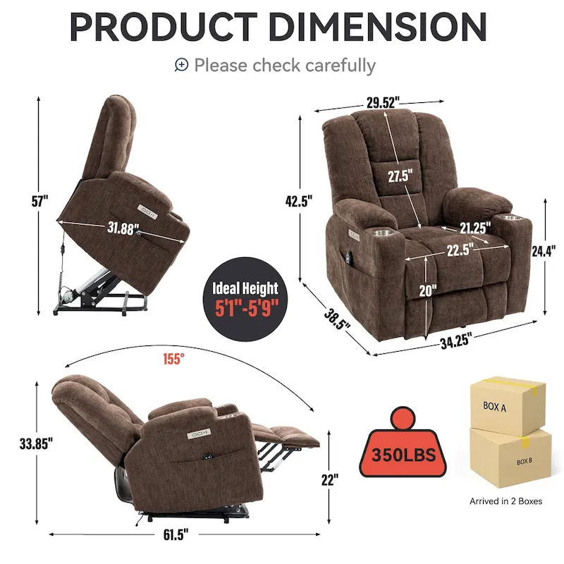 EMON'S Large Power Lift Recliner Chair with Massage and Heat for Elderly, Overstuffed Wide Recliners, Heavy Duty Motion Mechanis