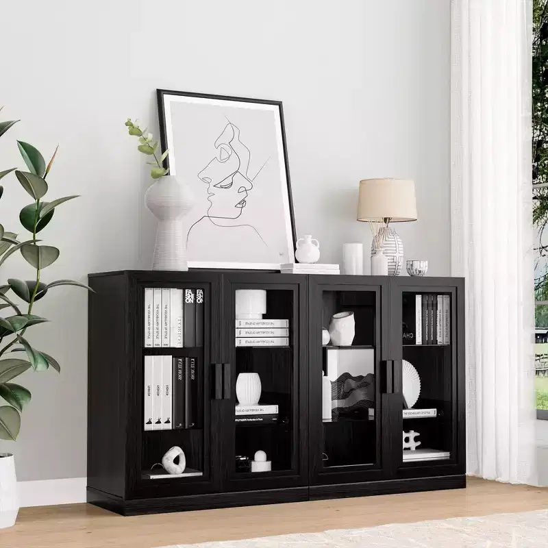 PexFix 36x31x16 Wood Accent Cabinet with Adjustable Shelf Storage Cabinet Black-Glass Door