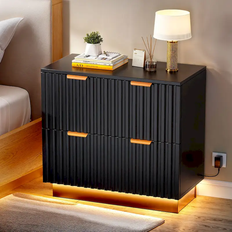 White 2-Drawer Lateral Filing Cabinet with Gold Handles LED Light
