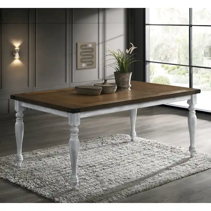 Roundhill Furniture Salines 7-Piece Dining Set, Rustic White and Oak