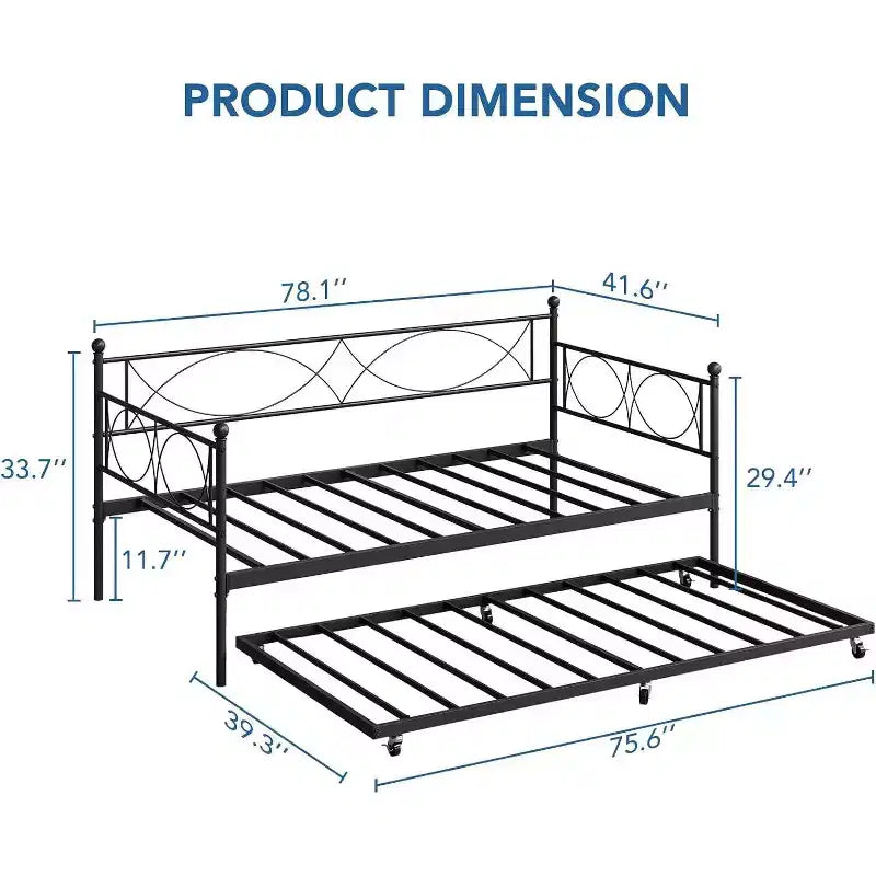 Twin Daybed, Metal Sofa Bed Frame with Steel Slats, Space-Saving Guest Bed for Bedroom