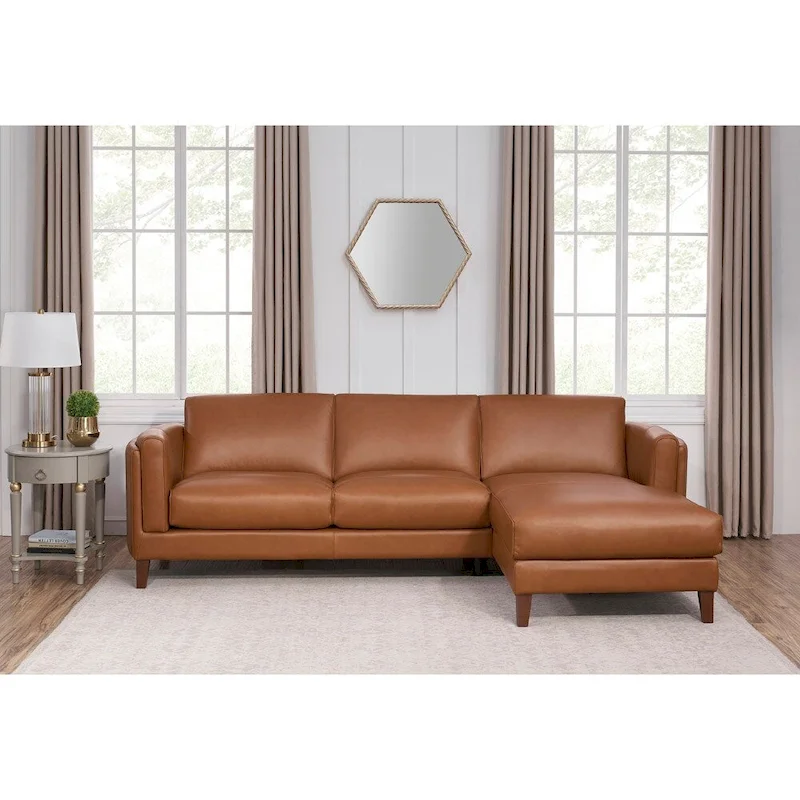 Hydeline Maui Top Grain Leather Sofa Chaise With Feather, Memory Foam and Springs