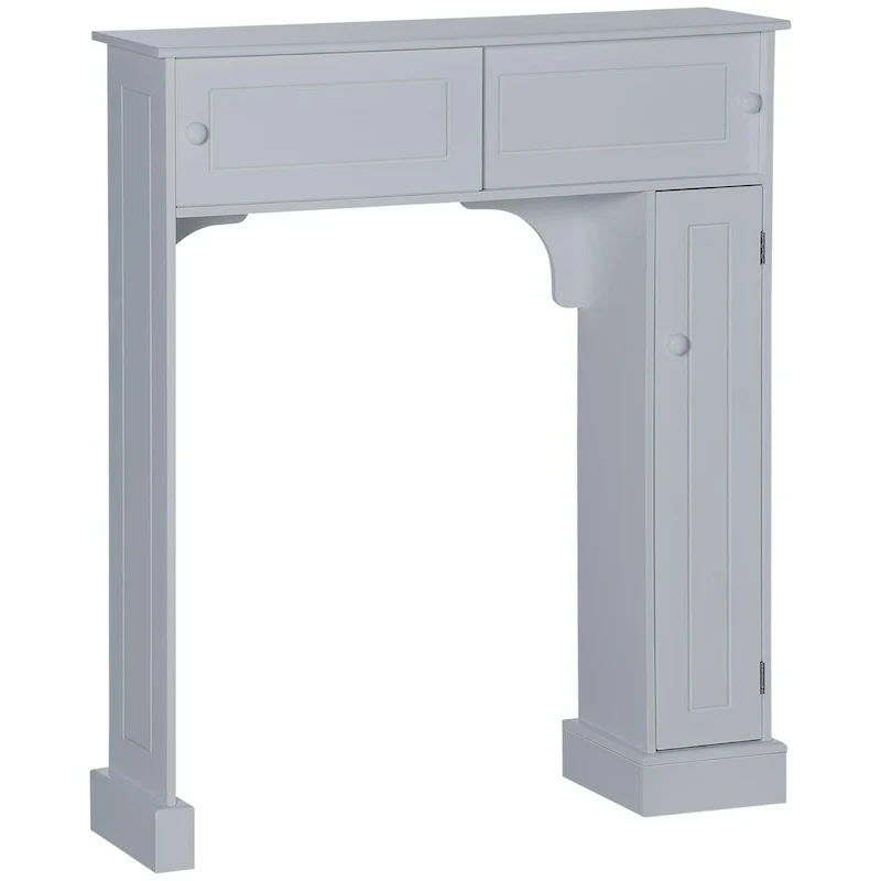 Grey Over-Toilet Bathroom Storage Cabinet with Sliding Doors and Adjustable Shelves