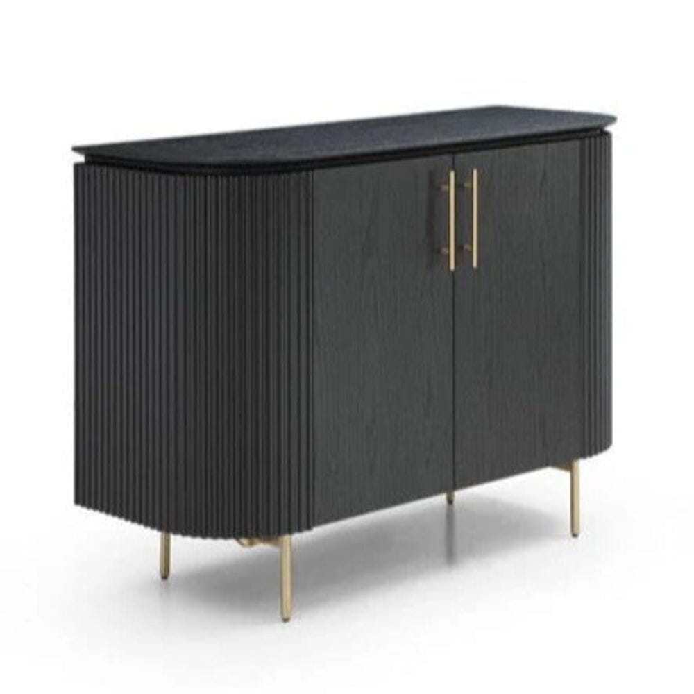 Ribbed Rounded Black 2 Door Sideboard with Gold Legs