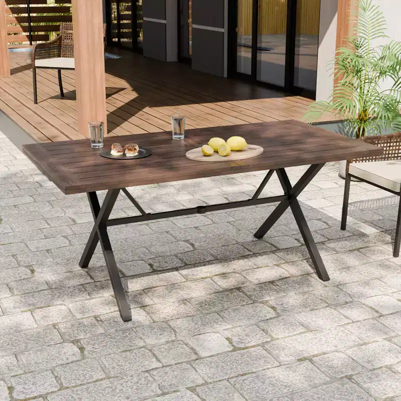 EAGEL PEAK Sienna Bay 6-Person Solid Wood Patio Dining Table with steel Frame & Umbrella Hole