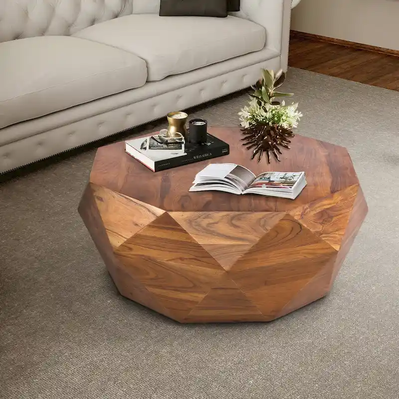 33 Inch Diamond Shape Acacia Wood Coffee Table With Smooth Top, Dark Brown