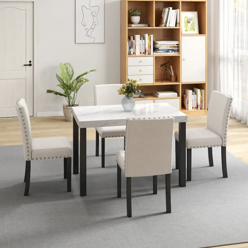 Five-piece dining set with imitation marble tabletop
