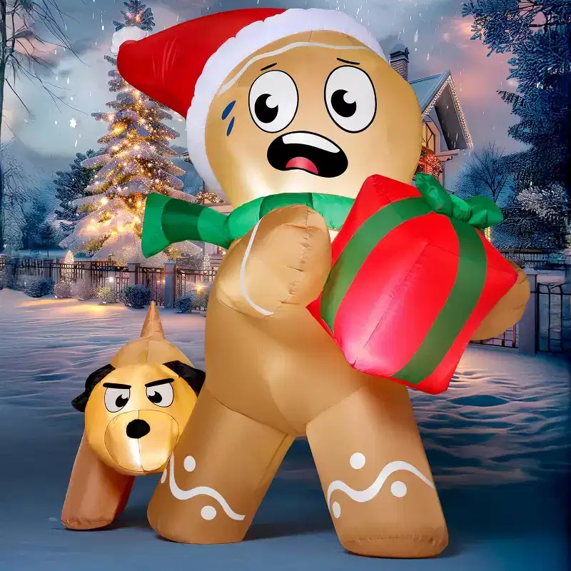 5ft Tall Gingerbread Man with Dog Inflatable Decoration