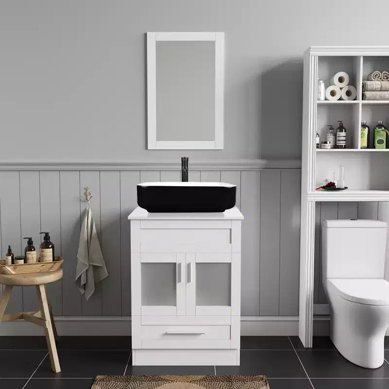 24 in. W x 19 in. D x 33 in. H Single Sink Bath Vanity in White with White Solid Surface Vanity Top and Mirror
