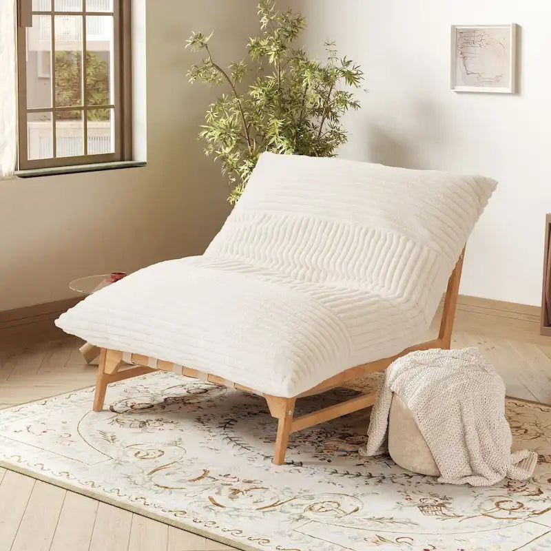 White / Tan / Black 3-in-1 Convertible Bean Bag Chair Bed with Solid Wood Frame for 1 Person