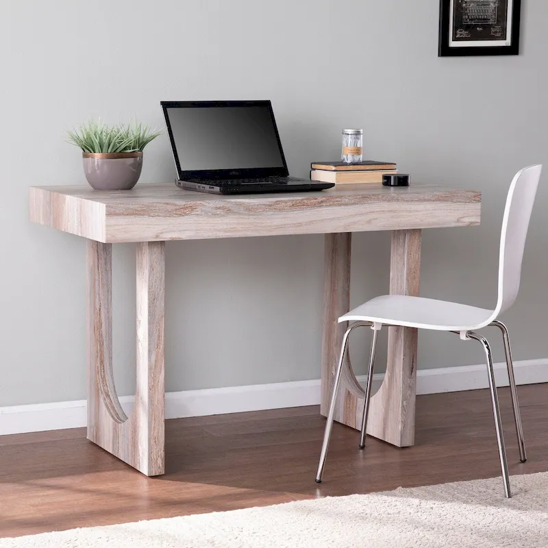 Brown Faux Marble Top Writing Desk with Geometric Base