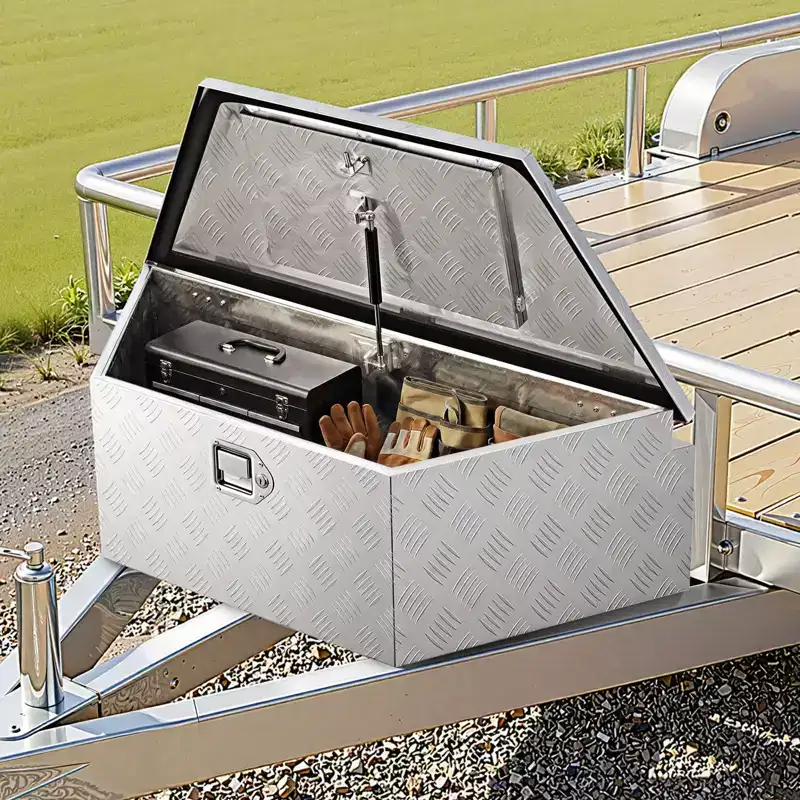 VEVOR Trailer Tongue Box, 39 x 16.5 x 12 Aluminum Trailer Tongue Tool Box, Heavy Duty Storage Organizer with Lock & Keys, Silver