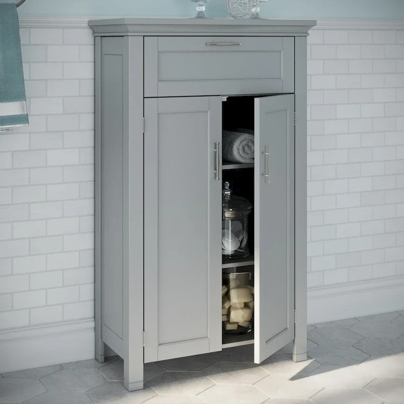 Gray Two-Door Storage Cabinet with Drawer and Adjustable Shelves