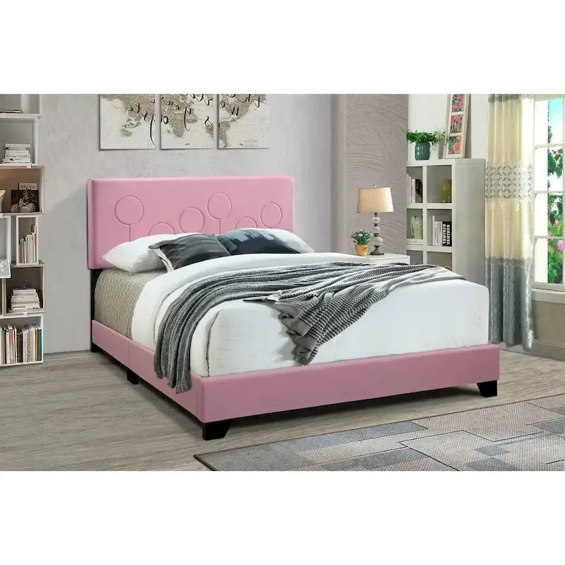 Queen Upholstered Bed – Bubblegum Pink, Faux Leather, Modern Style, Sleeps 1