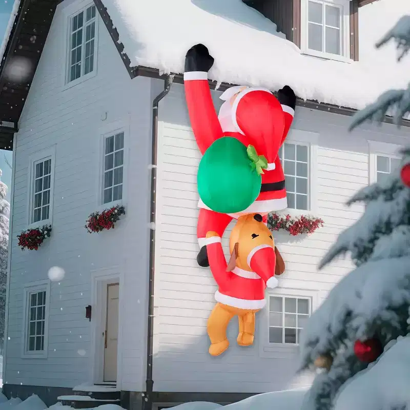 8ft Tall Climbing Santa with Dog Inflatable Decoration