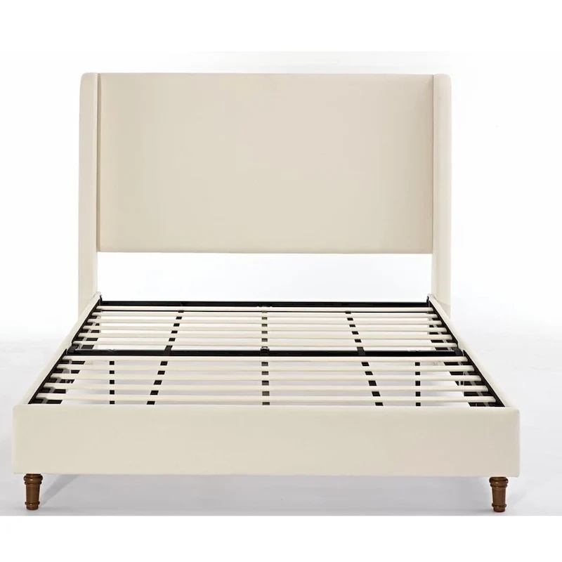 Tall Wingback Boucle Upholstered Bed Frame with Wooden Slat Base