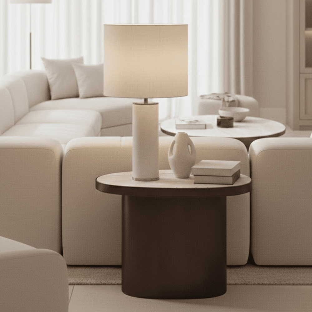Bronze Oval Side Table with Marble Top