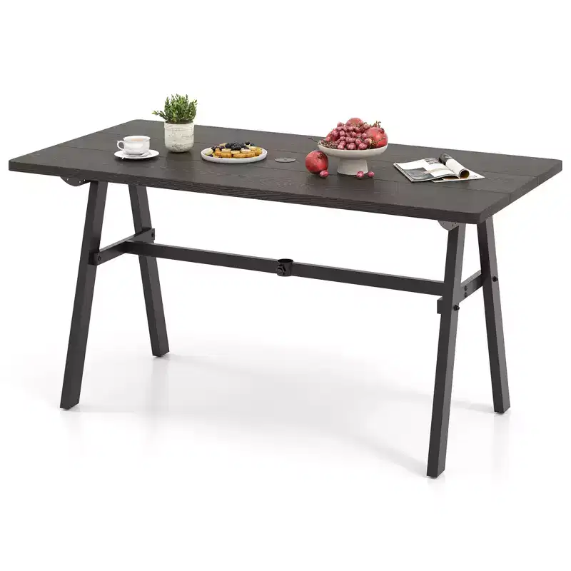 Costway 59 x 29.5 Rectangle Rustproof Patio Dining Table w/ 1.93 Umbrella Hole