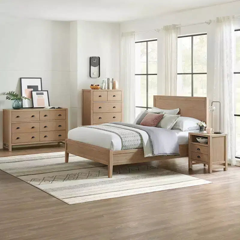 4pc Arden Wood Bedroom Set with 2 Drawer Nightstand Light Driftwood - Alaterre Furniture