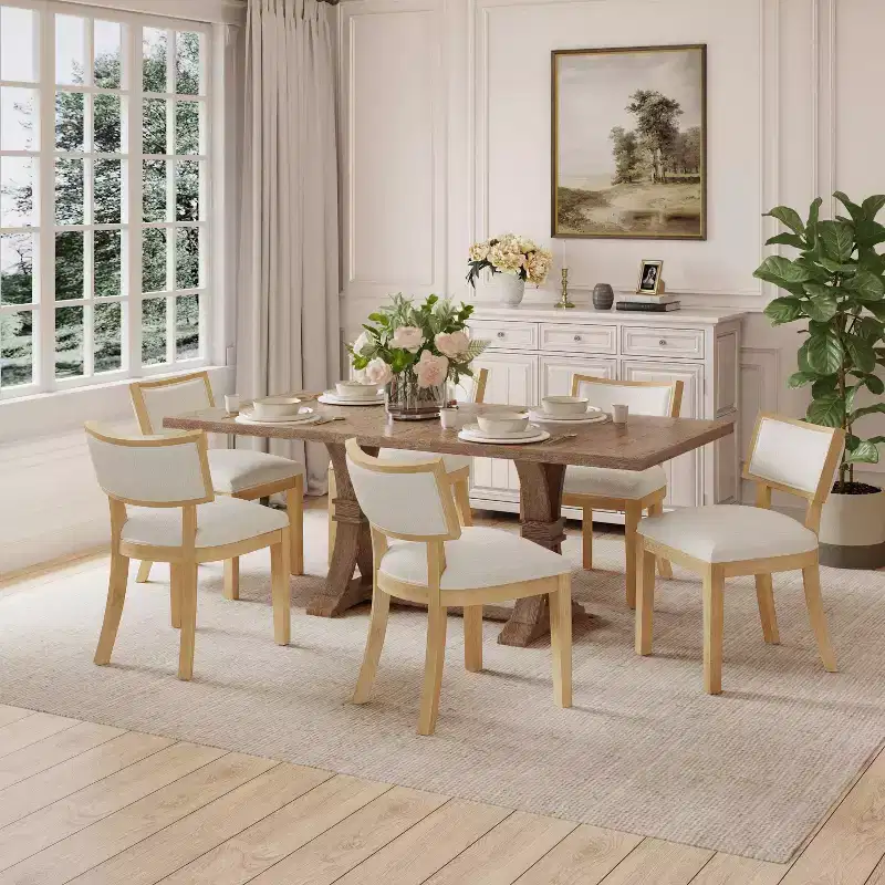 Christopher Knight Home Charles 7pc Expandable Rustic Wood Dining Table Set with Upholstered Chairs Natural/Beige