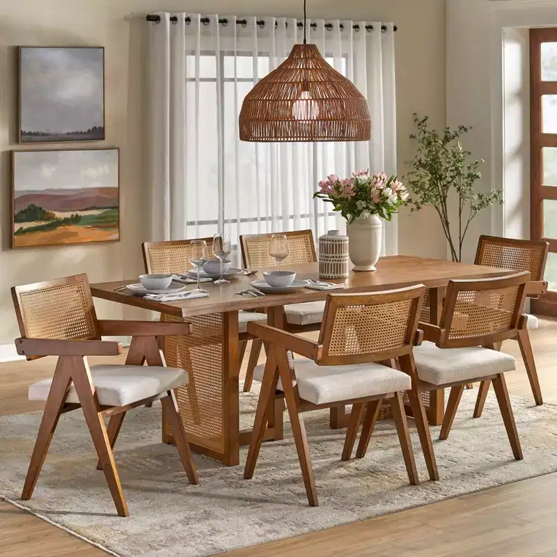 Lifestorey 7pc Felicity Modern Dining Set Colonial Oak/Beige