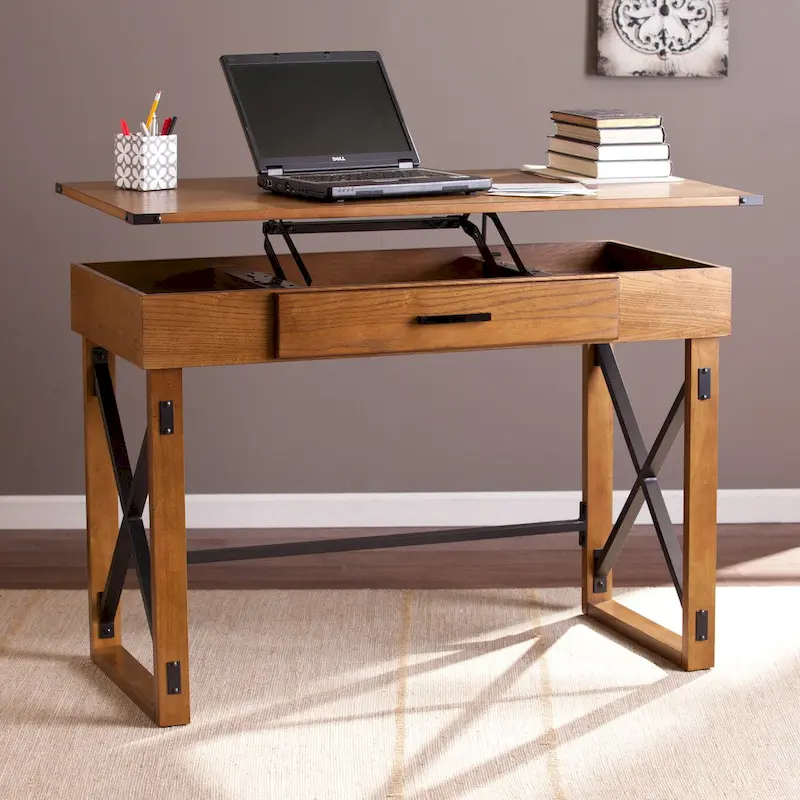 Distressed Pine Adjustable Height Desk