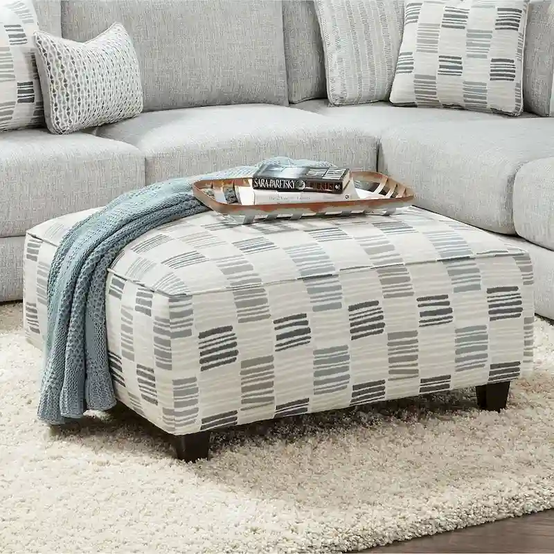 Eldan Transitional Grey Chenille Padded Cocktail Ottoman by Furniture of America