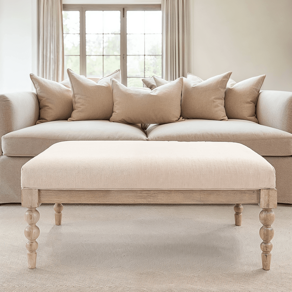 Linen Fabric Top Square Coffee Table with Oak Legs