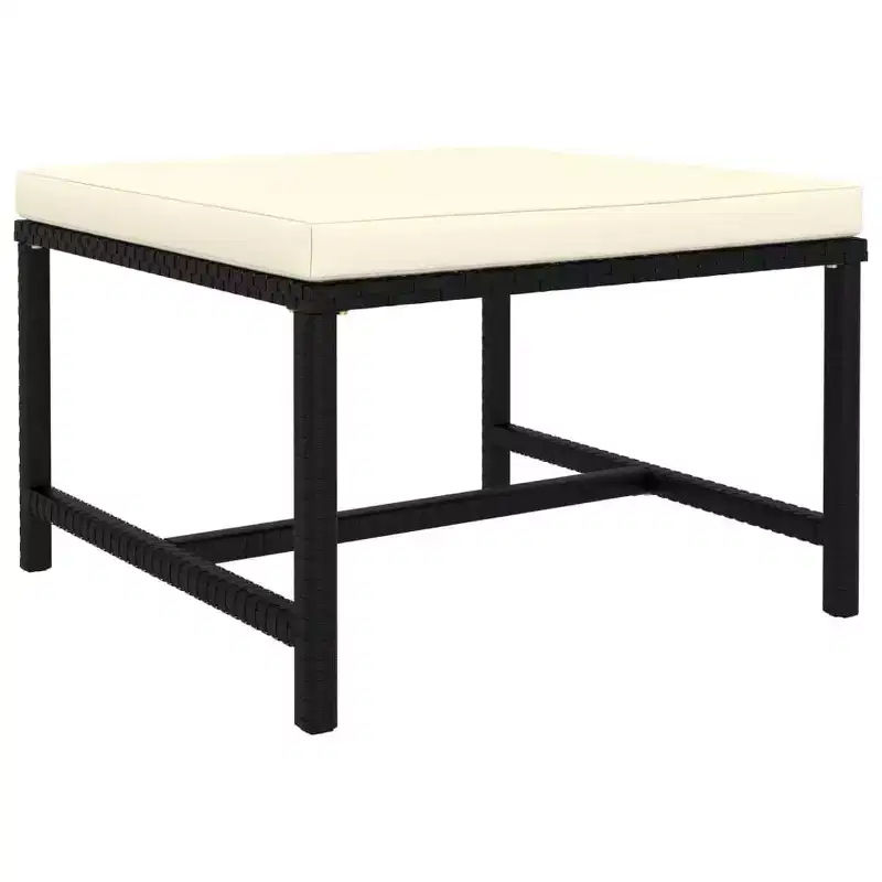 vidaXL Black Poly Rattan Sectional Footrest with Cream White Cushions - Versatile Outdoor Furniture - Steel Frame - Weather-Resistant Material
