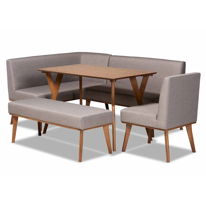 Odessa Grey Fabric and Walnut Finished Wood 5-PC Dining Nook Set