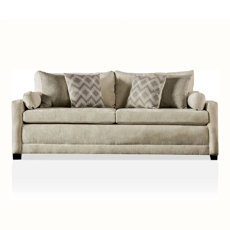 Breward Transitional Beige Chenille Upholstered Sofa with Pillows by Furniture of America