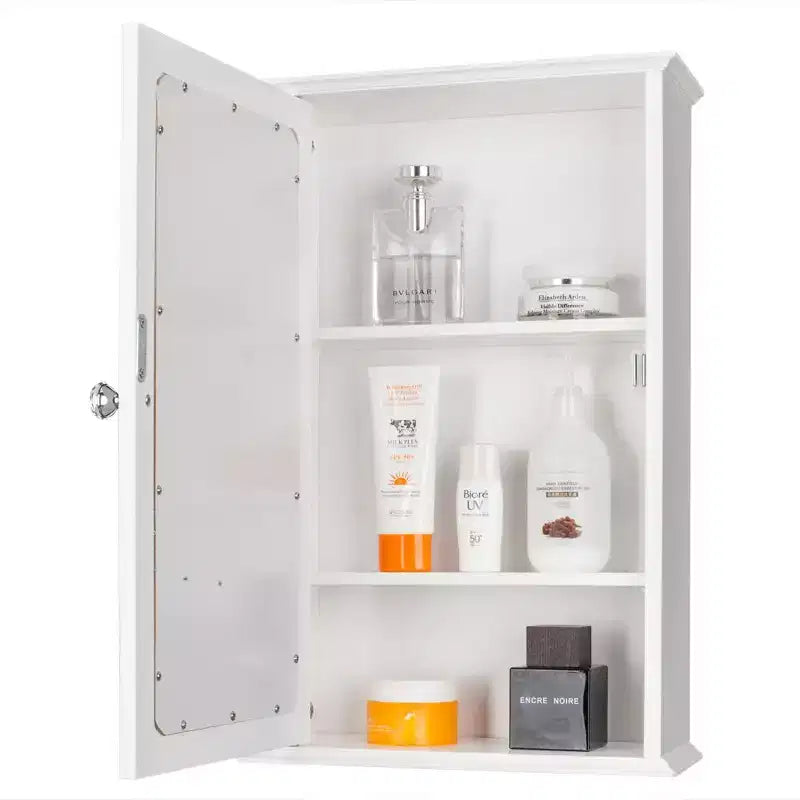 Karl Home Single Door Mirror Indoor Bathroom Wall Mounted Cabinet Shelf White