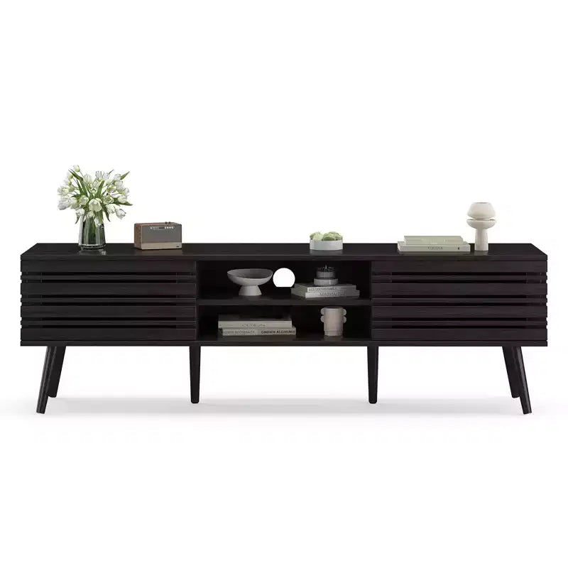 Mid Century Modern TV Stand for TVs up to 70 Inches with Storage �C Dark Walnut
