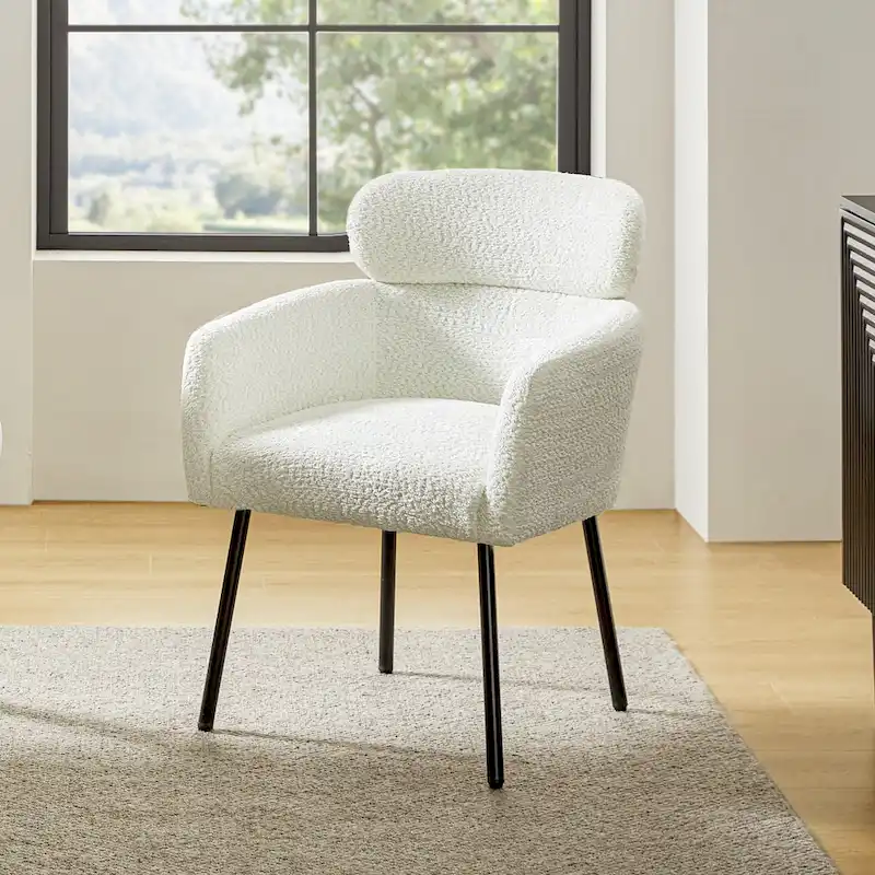 Modern Boucle Upholstered Dining Chair with Metal Legs