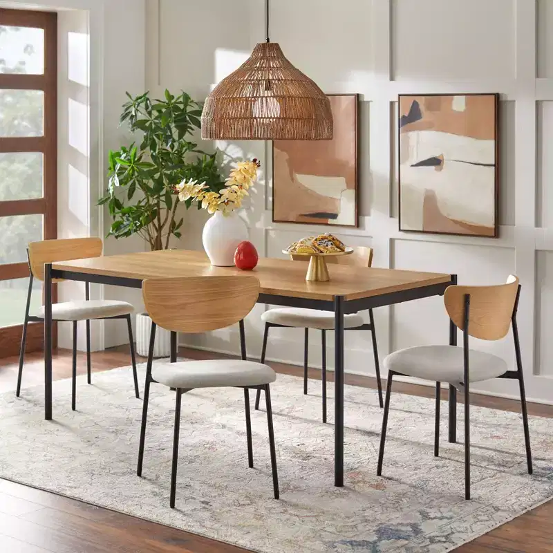Lifestorey 5pc Jari Mid Century Modern Rectangular Dining Set Oak/Black