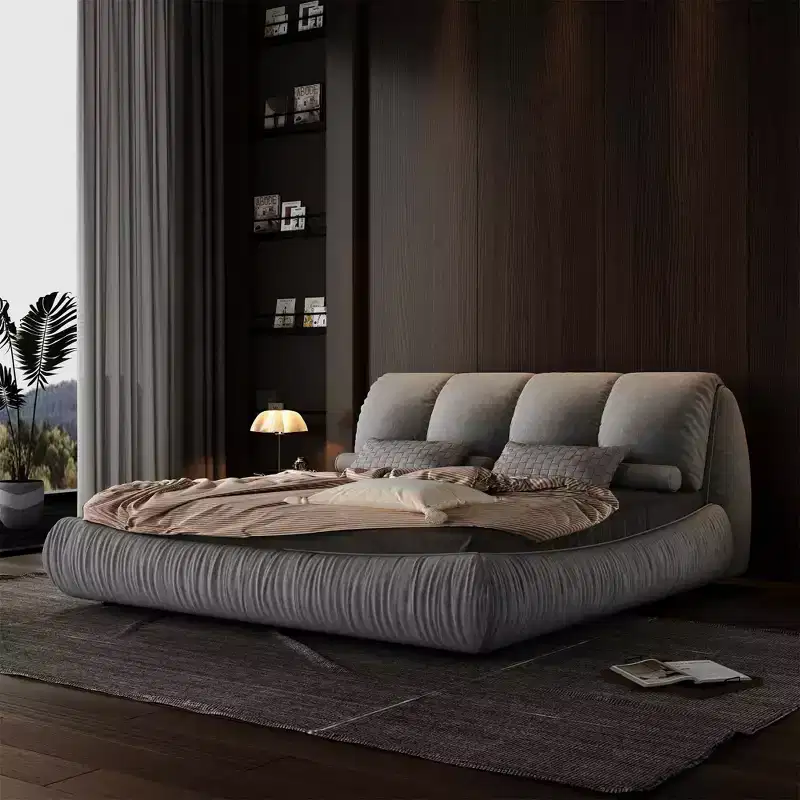 MAYEERTY Queen Size Luxury Upholstered Platform Bed with Oversized Padded Backrset and Solid Wood Frame Gray
