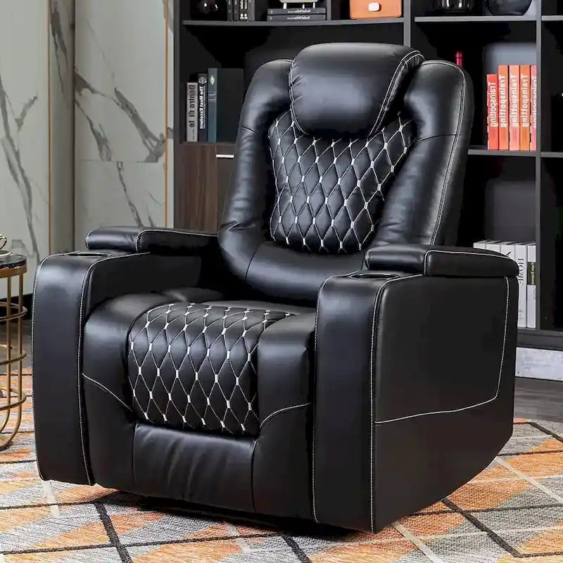 Overstuffed Electric Home Theater Seating PU Leather Reclining Furniture with Hidden Arm Storage