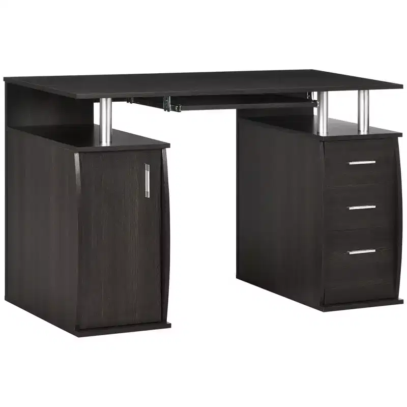 HOMCOM 47 Computer Desk with Keyboard Tray and Storage Drawers, Home Office Workstation Table with Storage Shelves
