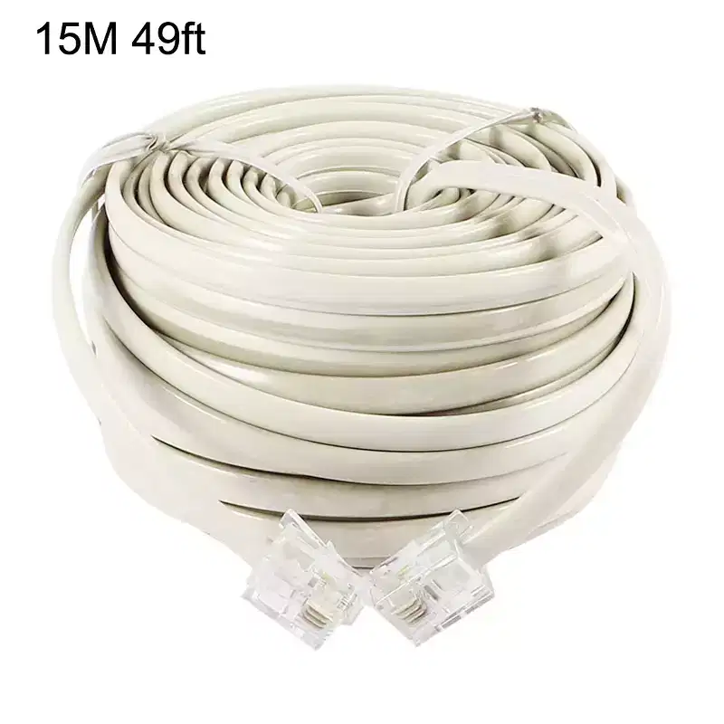 Unique Bargains 15M 49ft RJ11 6P4C Telephone Extension Cable Connector Grey White