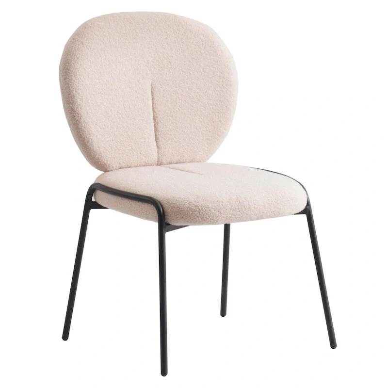 Celestial Boucle Dining Side Chair in Black Iron Frame