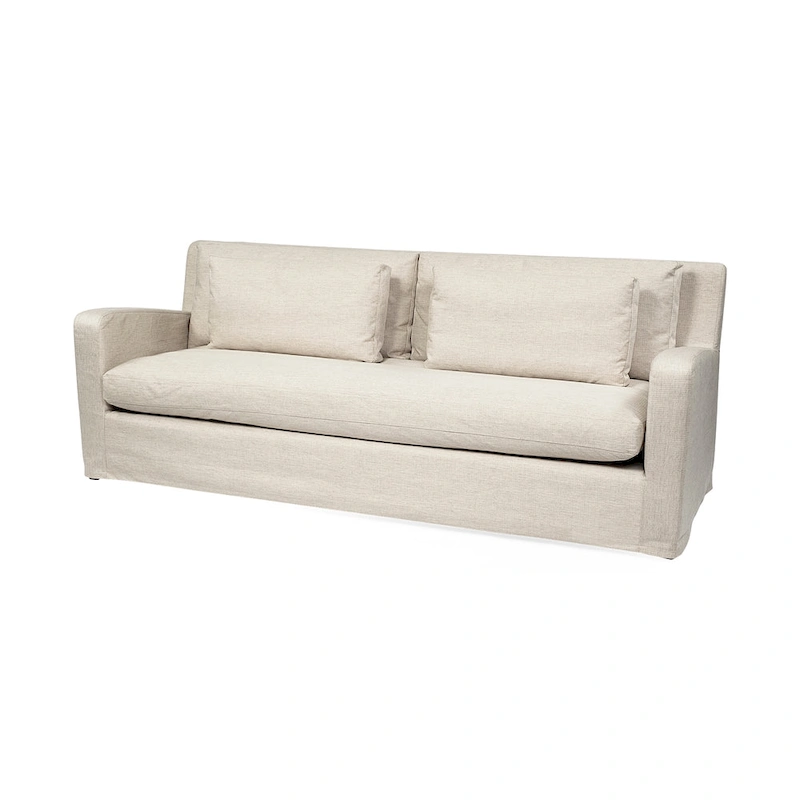 Denly Beige Fabric Slipcover w/ Double Stacked Back Cushions Sofa - 92.5W x 38.2D x 34.5H
